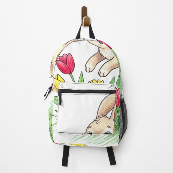 Item preview, Cute Happy Bunny Hopping in Tulip Flower Meadow Spring Illustration designed and sold by TaiwanMemory.
