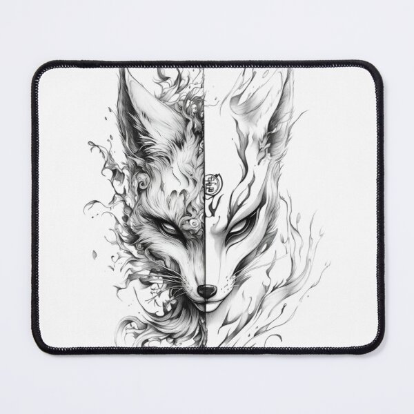 Item preview, Duality Kitsune Spirit Mask | Yin Yang Fox Yokai Ink Art | Japanese Fantasy Tattoo Design designed and sold by Dyan4.