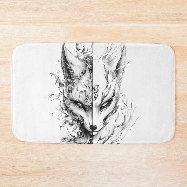Item preview, Duality Kitsune Spirit Mask | Yin Yang Fox Yokai Ink Art | Japanese Fantasy Tattoo Design designed and sold by Dyan4.