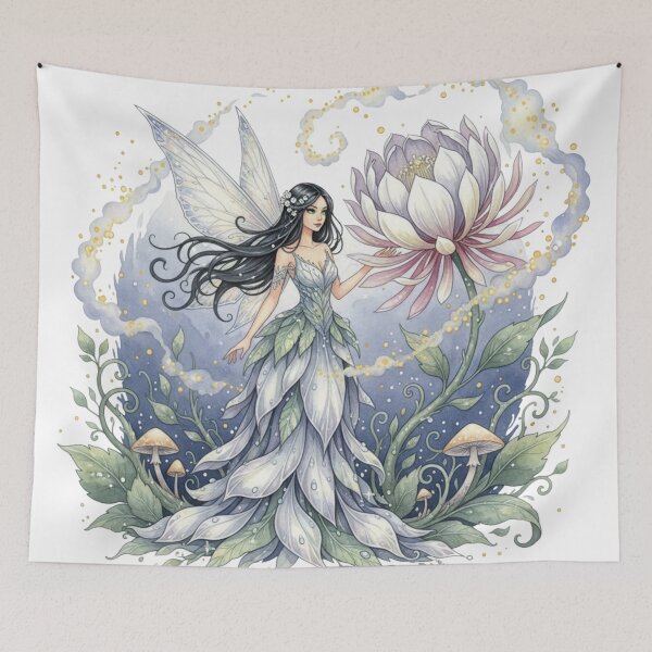 Item preview, Moonblossom Fairy of the Enchanted Lotus Grove – Whimsical Watercolor Fantasy Art designed and sold by Oonward2021.