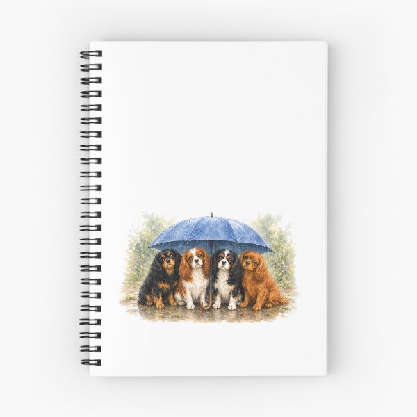 Item preview, Cavalier King Charles Spaniels Under an Umbrella | Watercolor Dog Illustration designed and sold by SakuraWaStyle.