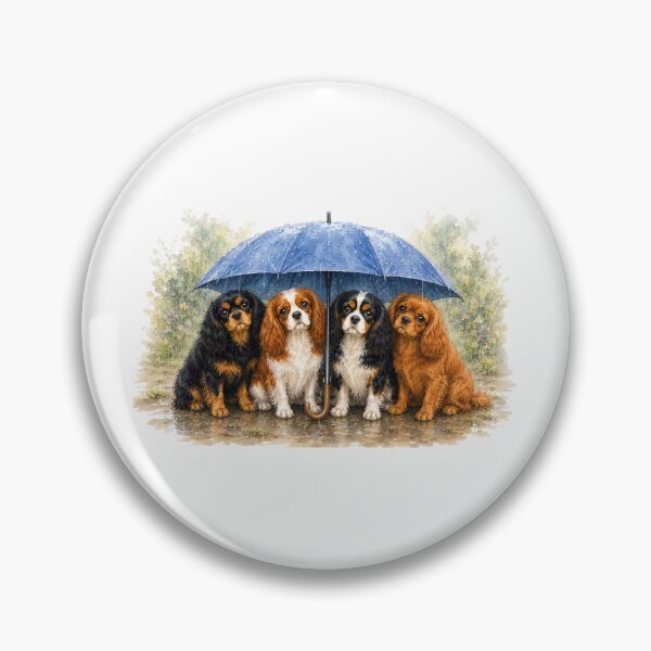 Item preview, Cavalier King Charles Spaniels Under an Umbrella | Watercolor Dog Illustration designed and sold by SakuraWaStyle.