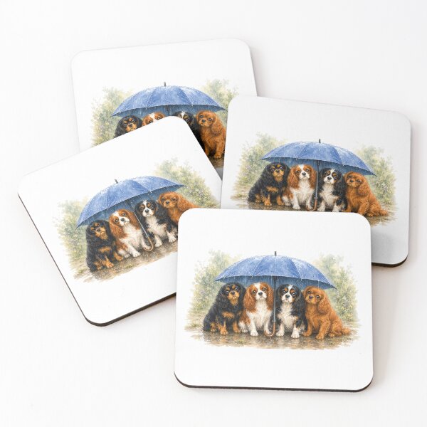Item preview, Cavalier King Charles Spaniels Under an Umbrella | Watercolor Dog Illustration designed and sold by SakuraWaStyle.