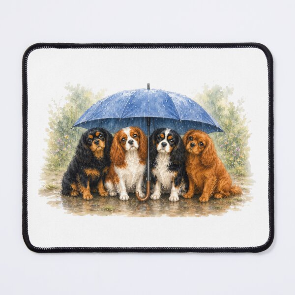 Item preview, Cavalier King Charles Spaniels Under an Umbrella | Watercolor Dog Illustration designed and sold by SakuraWaStyle.