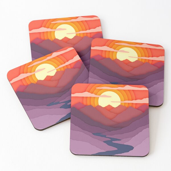 Item preview, Sunset Mountain River Landscape – paper art designed and sold by BlackthornDsign.