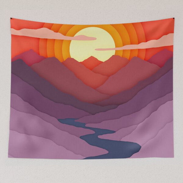 Item preview, Sunset Mountain River Landscape – paper art designed and sold by BlackthornDsign.