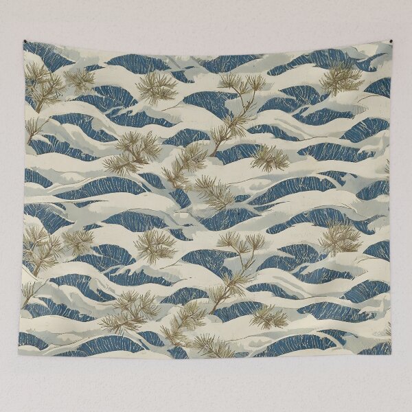 Item preview, Japanese Ocean Waves and Pine Branches Seamless Pattern Desk Mat designed and sold by FestivityFinds.