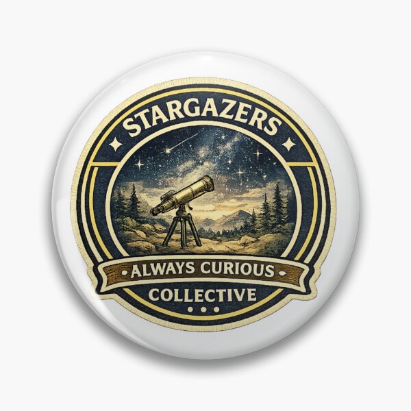 Item preview, Stargazers Collective Sticker | Always Curious Badge | Astronomy Lover Design | Telescope & Stars Emblem designed and sold by MrDev.