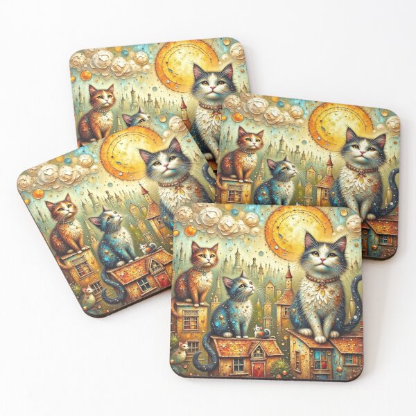 Item preview, Cats on a Roof Artwork || Playful Cat Design for Cat Lovers designed and sold by Beyond The Canvas.