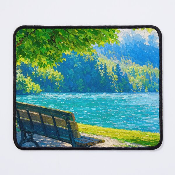 Item preview, Peaceful Lakeside Bench Landscape Painting Nature Wall Art designed and sold by CoolGTees.