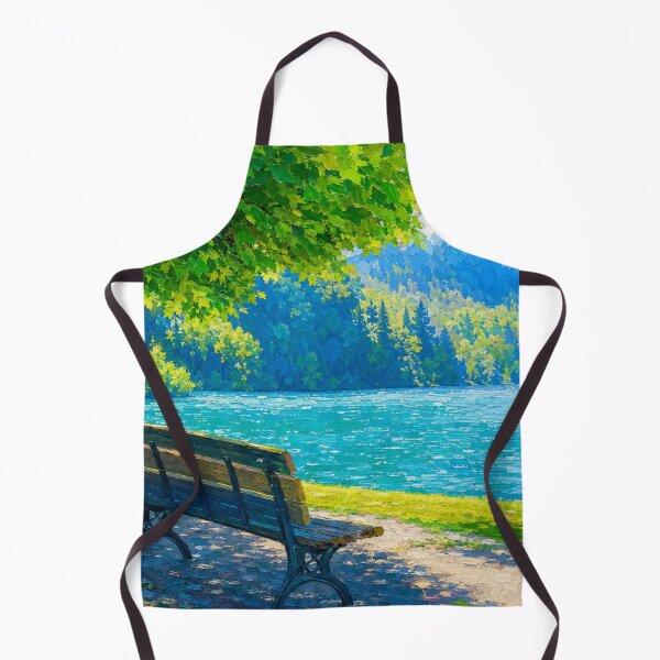Item preview, Peaceful Lakeside Bench Landscape Painting Nature Wall Art designed and sold by CoolGTees.