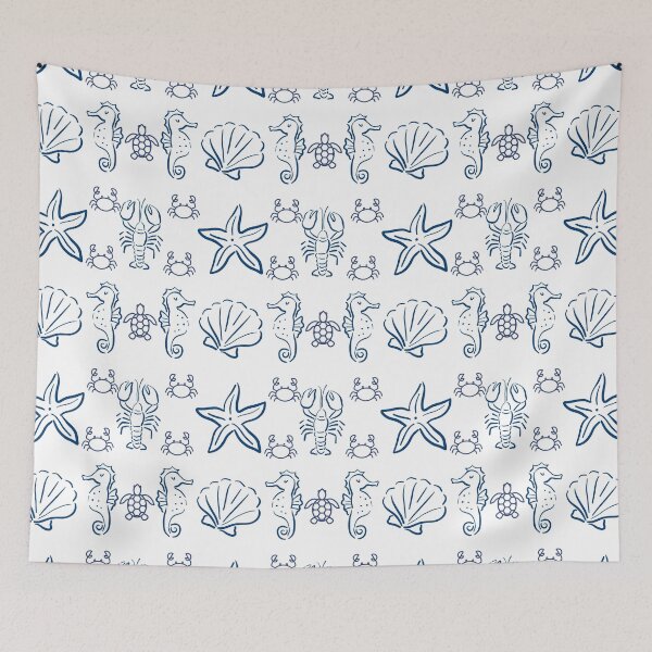 Item preview, Coastal Nautical Sea Life Pattern Seahorse Shell Starfish Ocean Throw Pillow designed and sold by FestivityFinds.