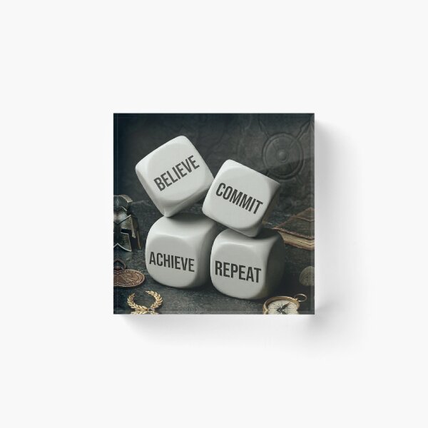 Item preview, Believe Commit Achieve Repeat Dice Success Loop Motivational Quote designed and sold by RAMHEARTS.