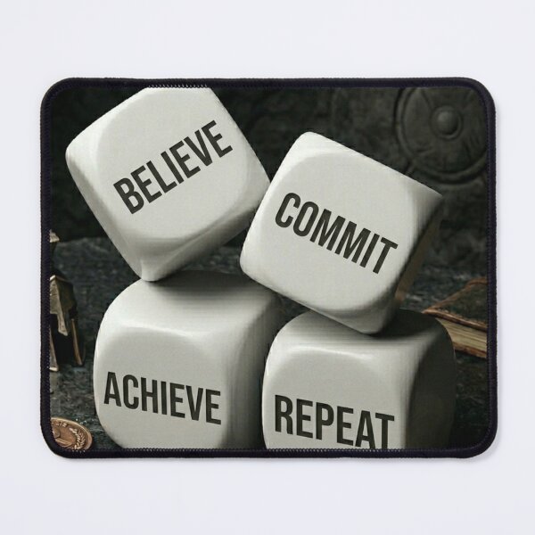 Item preview, Believe Commit Achieve Repeat Dice Success Loop Motivational Quote designed and sold by RAMHEARTS.