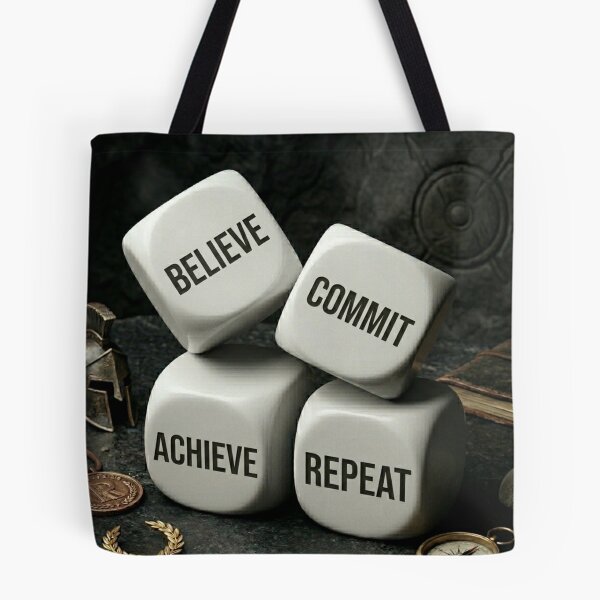Item preview, Believe Commit Achieve Repeat Dice Success Loop Motivational Quote designed and sold by RAMHEARTS.