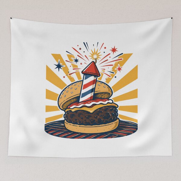 Item preview, 4th Of July Firework Burger Retro Patriotic Celebration designed and sold by chattsuede.
