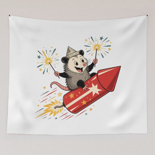 Item preview, Patriotic Opossum Riding Rocket Retro Cartoon designed and sold by chattsuede.