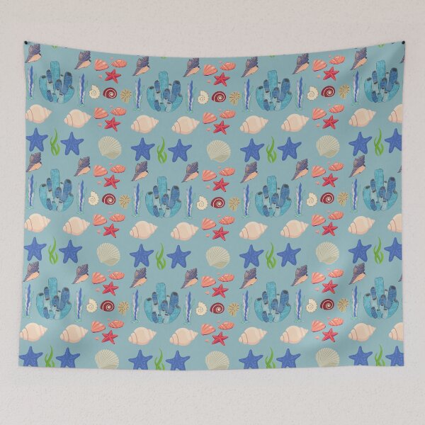 Item preview, Coastal Ocean Seashell Pattern Starfish Coral Reef Beach Throw Blanket designed and sold by FestivityFinds.
