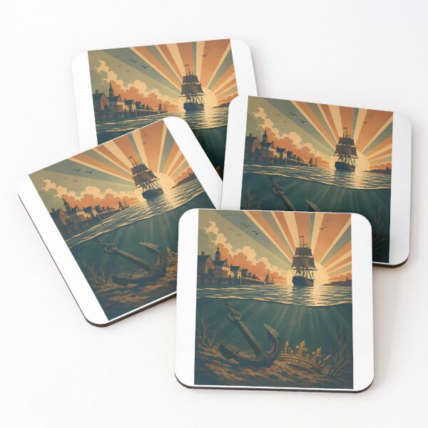 Item preview, Vintage Nautical Sunken Treasure Sailing Ship Sunset designed and sold by chattsuede.
