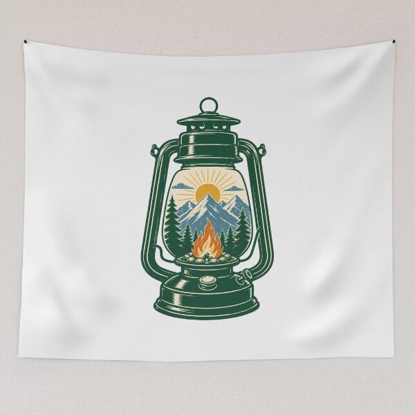 Item preview, Retro Mountain Camping Lantern Vintage Adventure designed and sold by chattsuede.