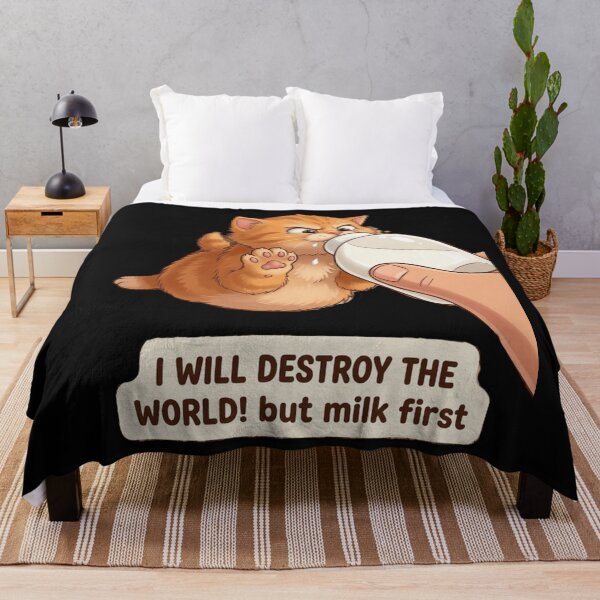 Item preview, i will destroy the world but first milk. designed and sold by GG-Graphics.