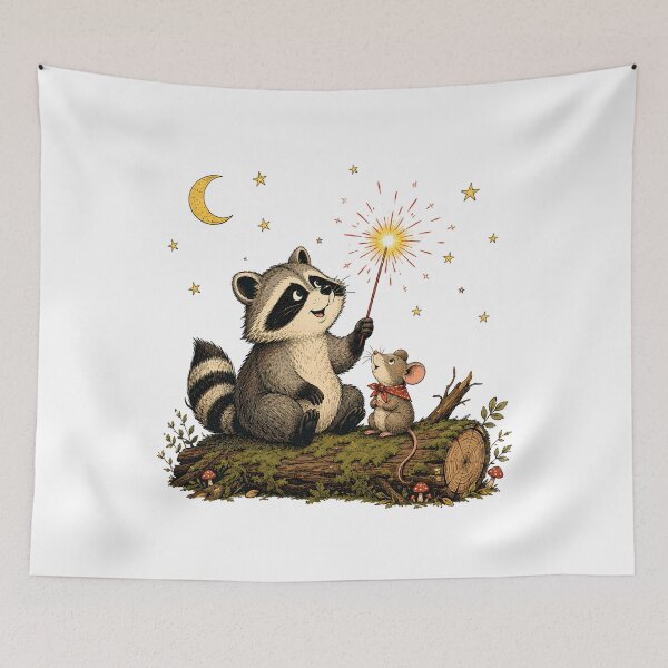 Item preview, Cottagecore Woodland Raccoon And Mouse Cozy Night Celebration designed and sold by chattsuede.