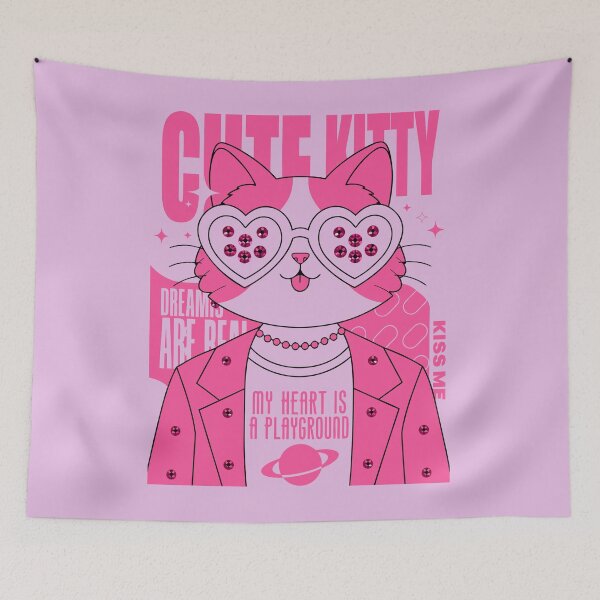 Item preview, Cute Kitty Dreams Are Real Pink Y2K Cat Graphic Tee designed and sold by Mousy17.