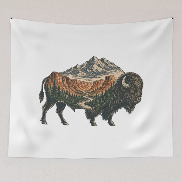 Item preview, Wilderness Bison Double Exposure Rustic Landscape designed and sold by chattsuede.