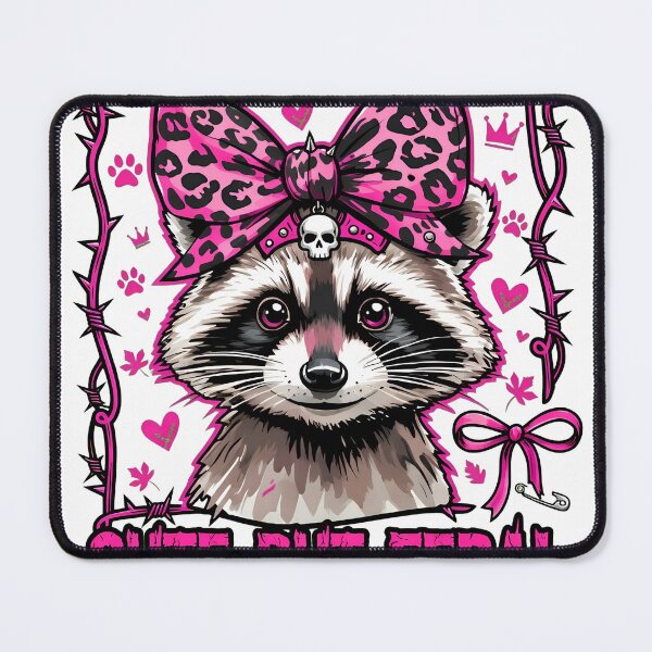 Item preview, Cute But Feral Raccoon Pink Bow Leopard designed and sold by smelternidersdi.