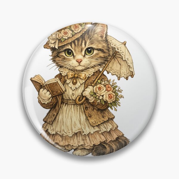 Item preview, Vintage victorian cat in classic dress holding book and umbrella designed and sold by ARIN2550.