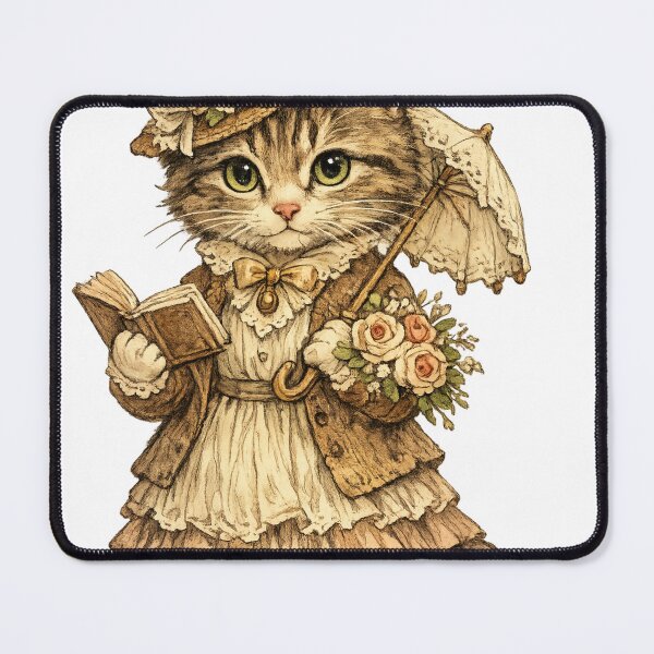Item preview, Vintage victorian cat in classic dress holding book and umbrella designed and sold by ARIN2550.