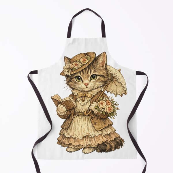 Item preview, Vintage victorian cat in classic dress holding book and umbrella designed and sold by ARIN2550.