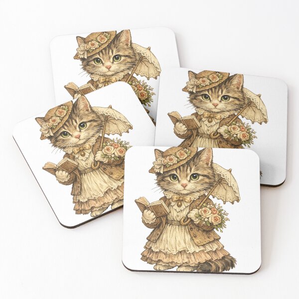 Item preview, Vintage victorian cat in classic dress holding book and umbrella designed and sold by ARIN2550.