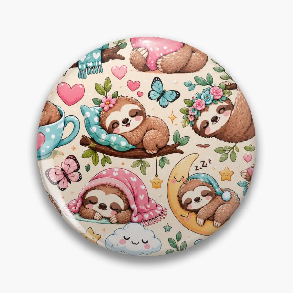 Item preview, Sleeping Sloth Pattern – Cute Kawaii Sloths Dreamy Botanical Seamless Design designed and sold by RJACreative.
