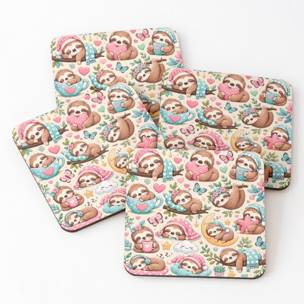 Item preview, Sleeping Sloth Pattern – Cute Kawaii Sloths Dreamy Botanical Seamless Design designed and sold by RJACreative.