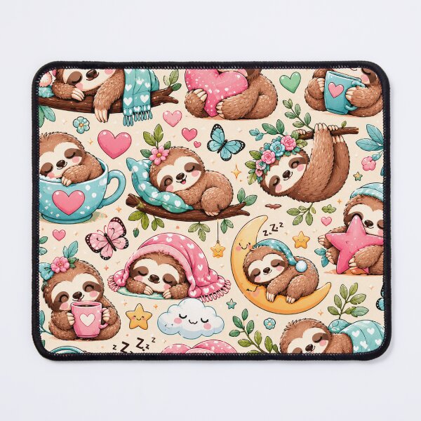 Item preview, Sleeping Sloth Pattern – Cute Kawaii Sloths Dreamy Botanical Seamless Design designed and sold by RJACreative.