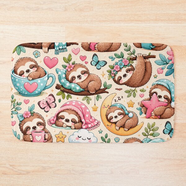 Item preview, Sleeping Sloth Pattern – Cute Kawaii Sloths Dreamy Botanical Seamless Design designed and sold by RJACreative.