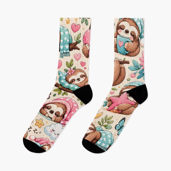 Item preview, Sleeping Sloth Pattern – Cute Kawaii Sloths Dreamy Botanical Seamless Design designed and sold by RJACreative.