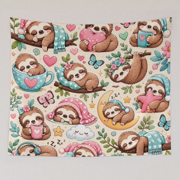 Item preview, Sleeping Sloth Pattern – Cute Kawaii Sloths Dreamy Botanical Seamless Design designed and sold by RJACreative.