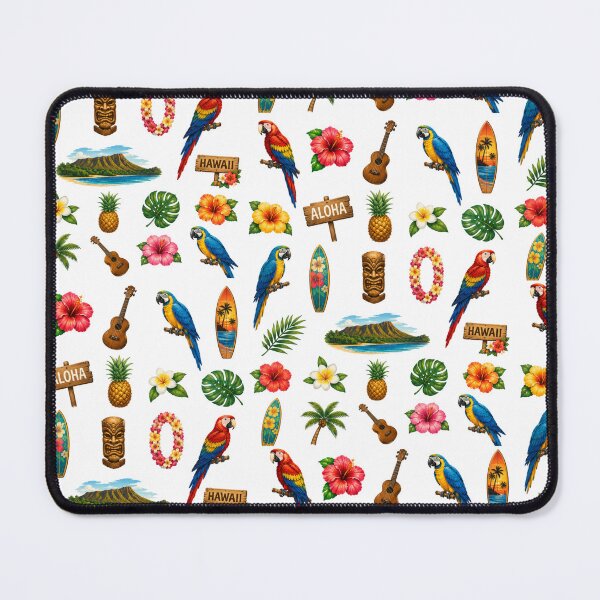 Item preview, Tropical Hawaii Macaw Pattern | Hawaiian Parrots, Hibiscus & Surfboards designed and sold by ParfaitPrints.