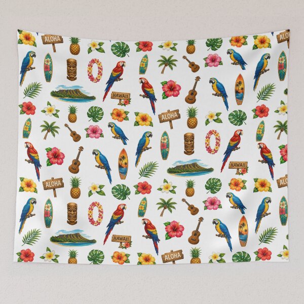 Item preview, Tropical Hawaii Macaw Pattern | Hawaiian Parrots, Hibiscus & Surfboards designed and sold by ParfaitPrints.