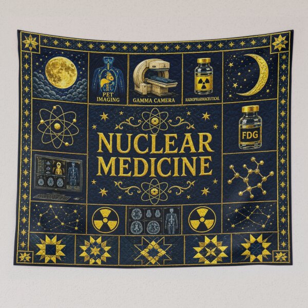 Item preview, Cool Celestial Atomic Nuclear Medicine Quilt Blanket – Luxury Heritage Patchwork Medical Imaging Tech Gift for Nuclear Medicine Professionals, Radiology Week Appreciation Decor designed and sold by ClinicalHubs.