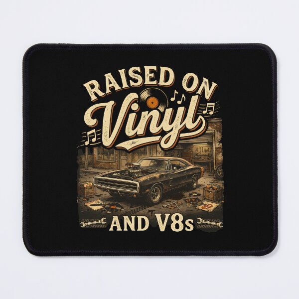 Item preview, Raised On Vinyl And V8s Retro Garage designed and sold by LunaMagicStudio.