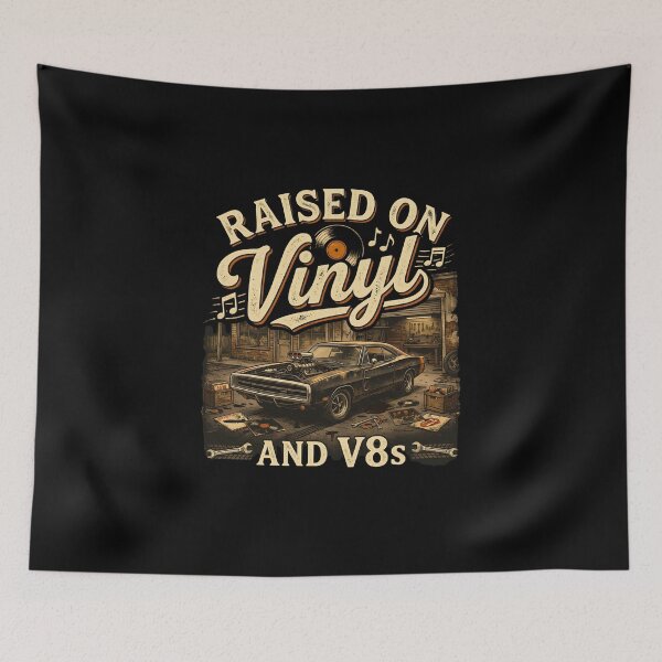 Item preview, Raised On Vinyl And V8s Retro Garage designed and sold by LunaMagicStudio.