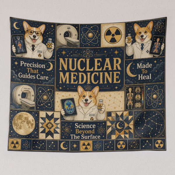 Item preview, Cute Corgi Nuclear Medicine Celestial Quilt Blanket – Medical Imaging Tech Gift, PET Scan & Gamma Camera Healthcare Decor, Radiation Awareness Week Cosmic Science Design designed and sold by ClinicalHubs.