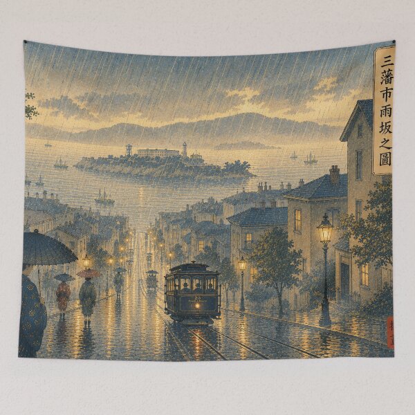 Item preview, Rainy Evening on the Cable Car Line designed and sold by UkiyoCities.