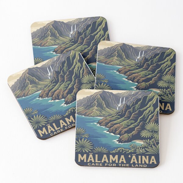 Item preview, Malama Aina Care for the Land — Na Pali Coast Kauai Hawaii Conservation Art Print designed and sold by MālamaThreads.