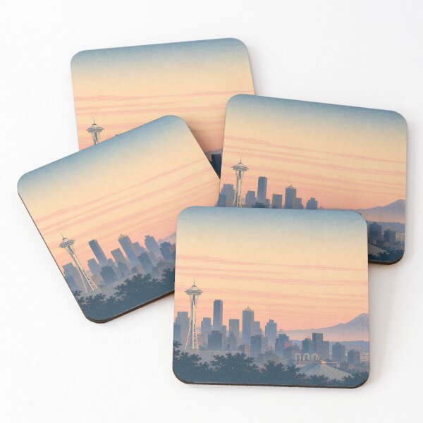 Item preview, Pink Skies Over Seattle designed and sold by UkiyoCities.
