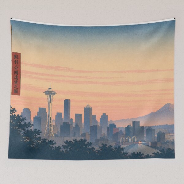 Item preview, Pink Skies Over Seattle designed and sold by UkiyoCities.