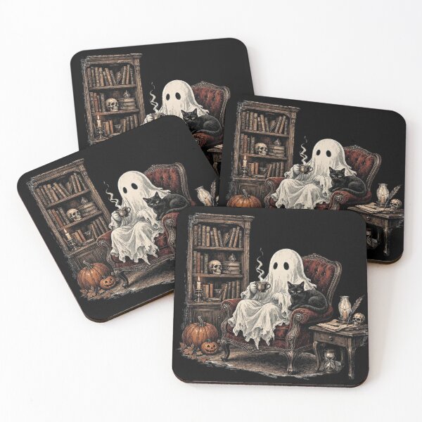 Item preview, Funny Cozy Ghost Coffee with Black Cat Spooky Cute Halloween designed and sold by CF_VintageDesign.